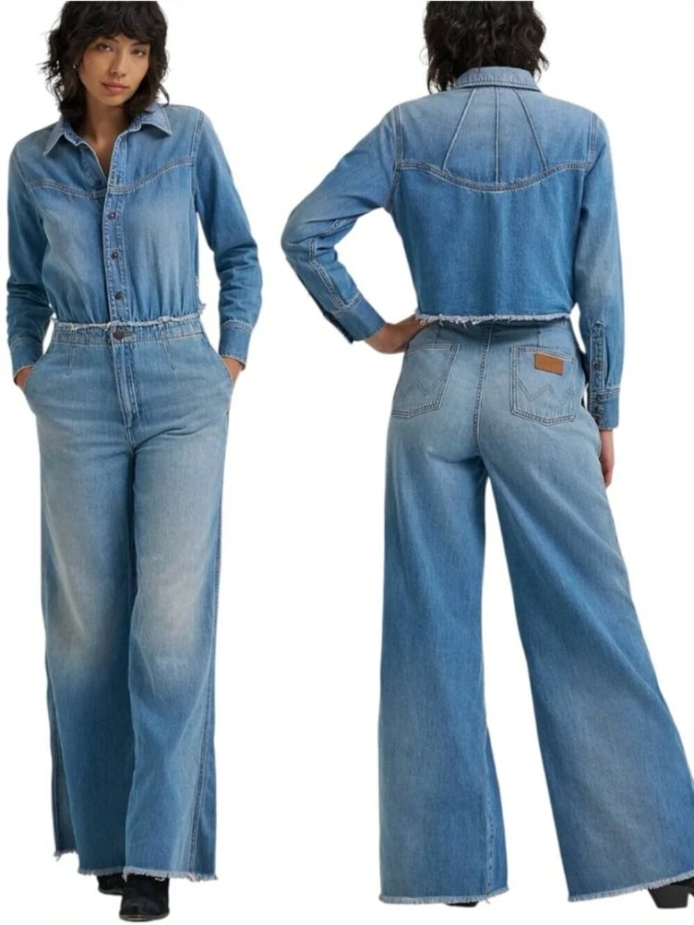 NWT Free People Wrangler Radiating Coveralls Wideleg Denim Jumpsuit, Size XS